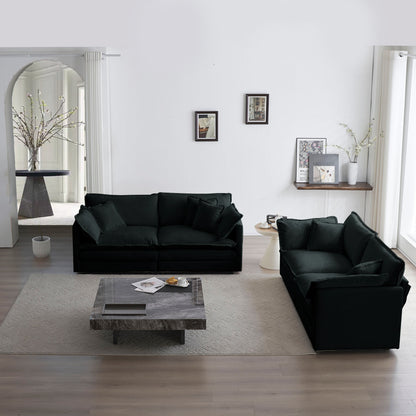 2-Piece Living Room Sofa Set: 2-Seater Loveseat & Couch, Chenille Upholstery, Modular, Black