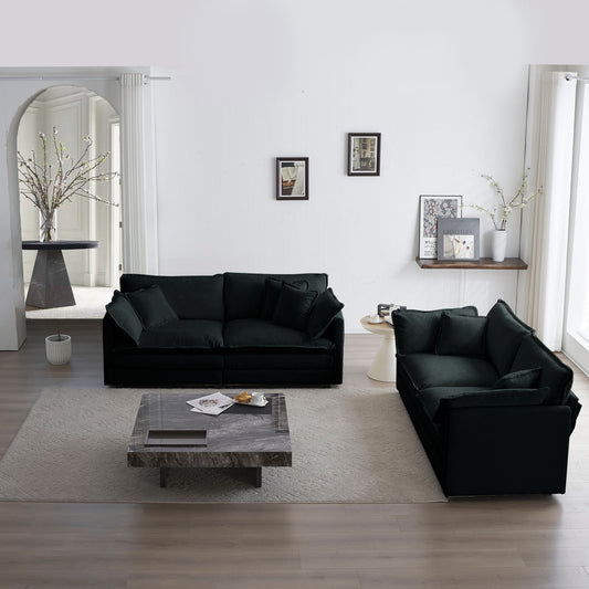 2-Piece Living Room Sofa Set: 2-Seater Loveseat & Couch, Chenille Upholstery, Modular, Black