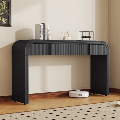 Modern Console Table with 2-Drawer Storage for Hallway, 55in Long, MDF, Glossy Finish Black