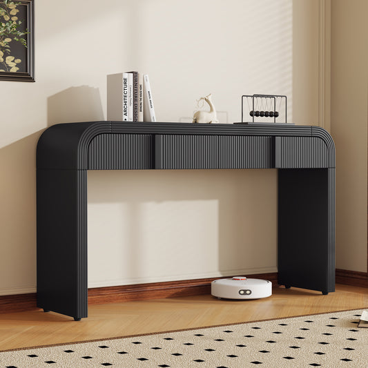 Modern Console Table with 2-Drawer Storage for Hallway, 55in Long, MDF, Glossy Finish Black