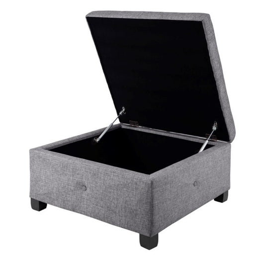Storage Ottoman, 29.5W x 29.5D x 16H, Soft-Close, Polyester, Solid Wood Frame, Black Legs, Charcoal