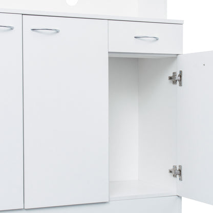 Elegant 70.87" Tall White Wardrobe & Kitchen Cabinet with 6 Doors, 1 Drawer, and Open Shelves for Stylish Storage