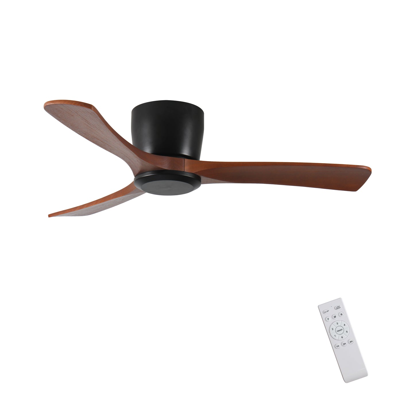 42-Inch Flush Mount Ceiling Fan with Remote, No Light, DC Reversible Motor, 6-Speed, Timer, Black