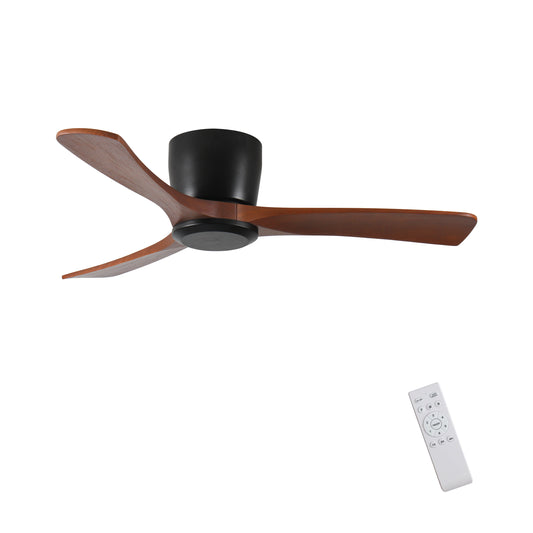 42-Inch Flush Mount Ceiling Fan with Remote, No Light, DC Reversible Motor, 6-Speed, Timer, Black