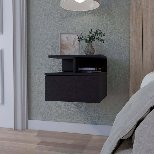 Augusta Floating Nightstand with 2-Tier Shelf and 1-Drawer