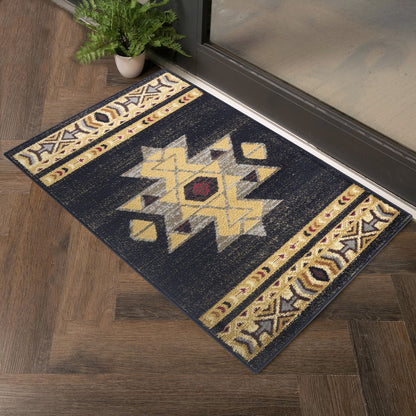 Southwest Style Area Rug, 5'3" x 7'3", Polypropylene with Jute Backing, Low-Pile, Living Room, Black