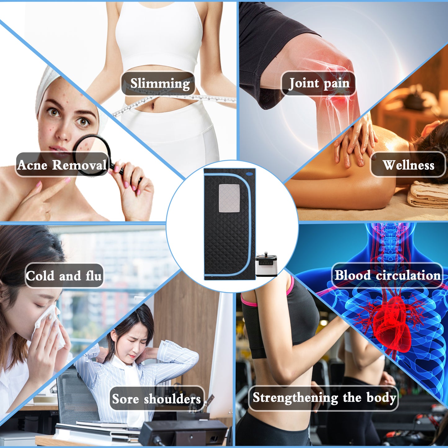 Full Body Portable Steam Sauna Tent for Home Spa Large 31.5in Square 68.9in 1000W 2.6L Pot FCC Black