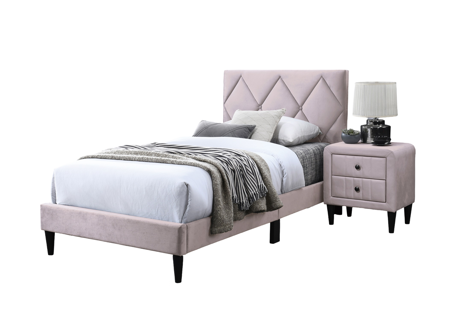 Adjustable Light Pink Velvet Full Size Bed Frame with Stylish Headboard for Youth Bedrooms