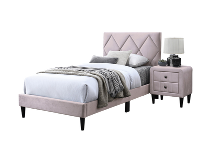 Adjustable Light Pink Velvet Full Size Bed Frame with Stylish Headboard for Youth Bedrooms