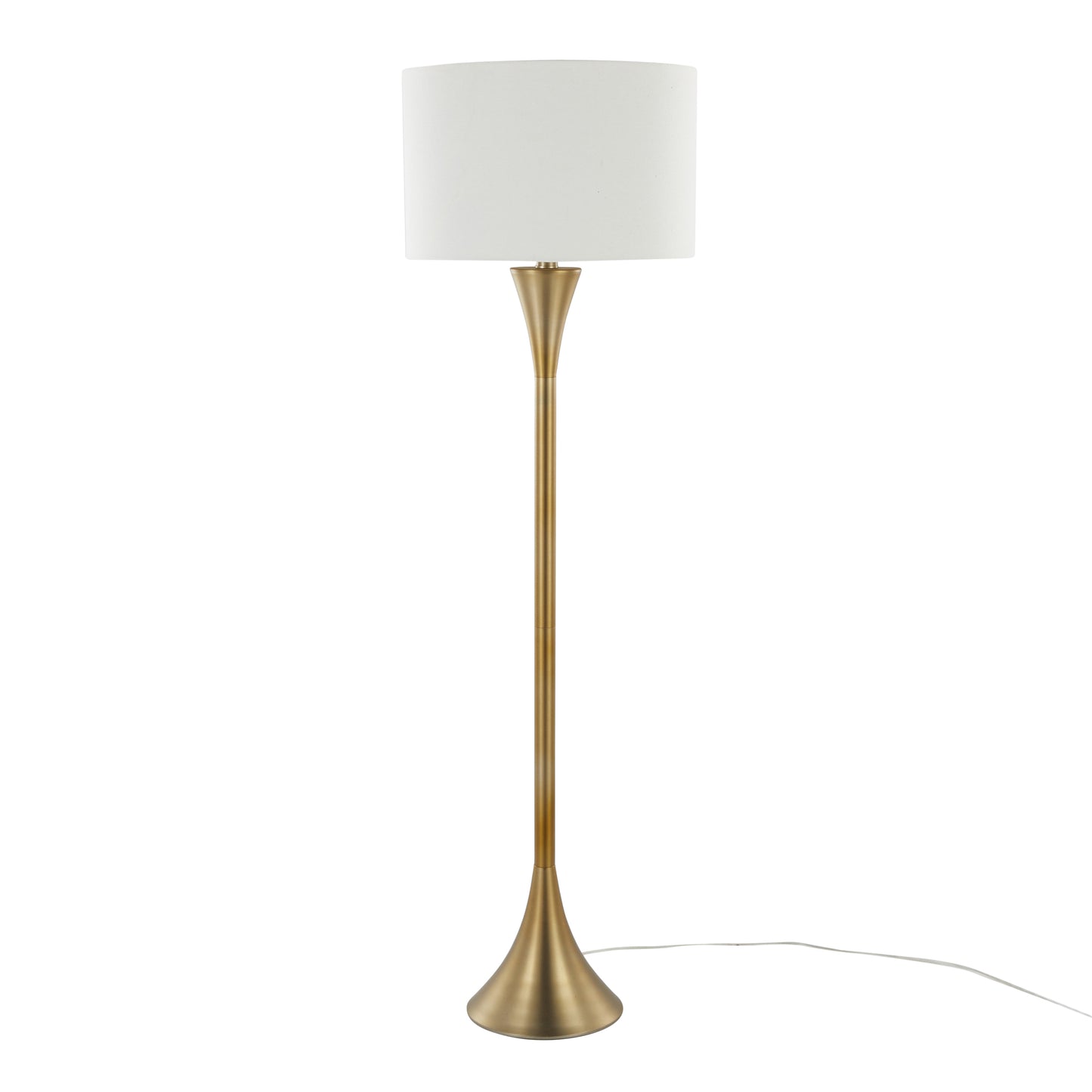 65-Inch Contemporary Metal Floor Lamp with White Linen Shade, Base, 3-Way Socket, UL Listed, Gold Finish