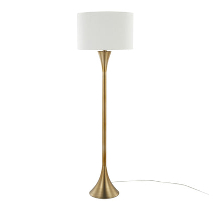 65-Inch Contemporary Metal Floor Lamp with White Linen Shade, Base, 3-Way Socket, UL Listed, Gold Finish