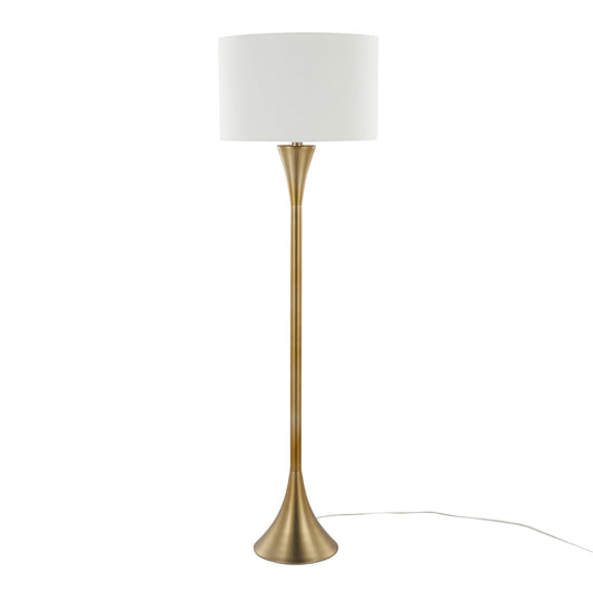65-Inch Contemporary Metal Floor Lamp with White Linen Shade, Base, 3-Way Socket, UL Listed, Gold Finish