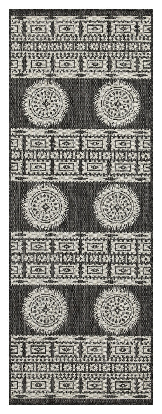 Indoor/Outdoor Area Rug, 2'7 x 7'3, Polypropylene, Stain-Resistant, Easy-Clean, Entryway/Patio, Anthracite