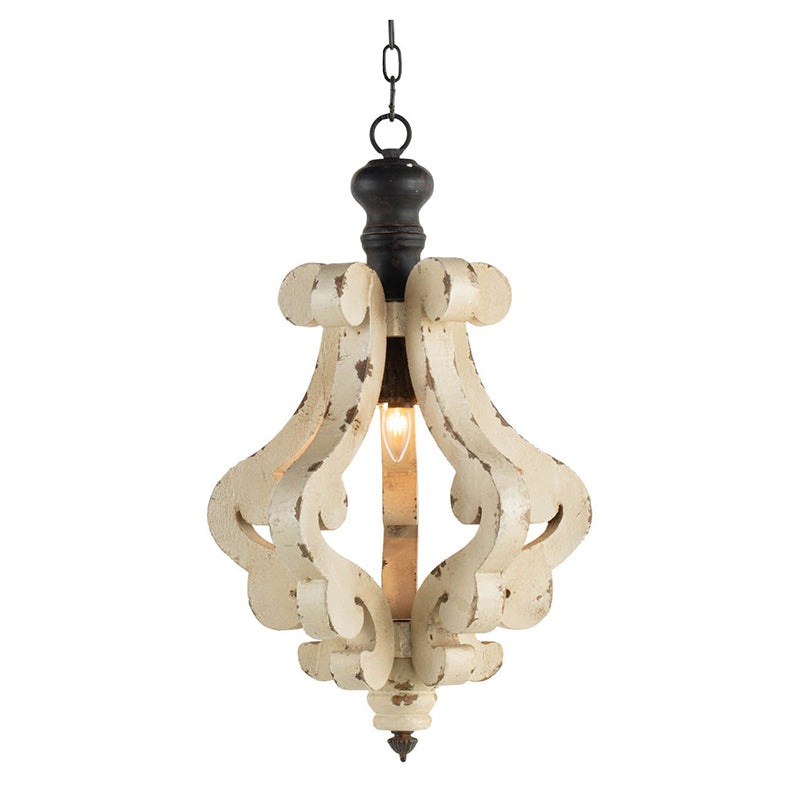 Farmhouse Wood & Iron One-Light Pendant Chandelier for Living Room or Foyer, Bulb Not Included, Cream
