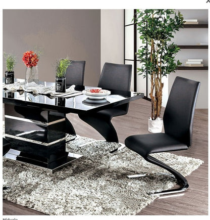 Set of 2 Contemporary Z-Shaped Dining Chairs with Leatherette, Metal Frame, Black, Chrome Finish