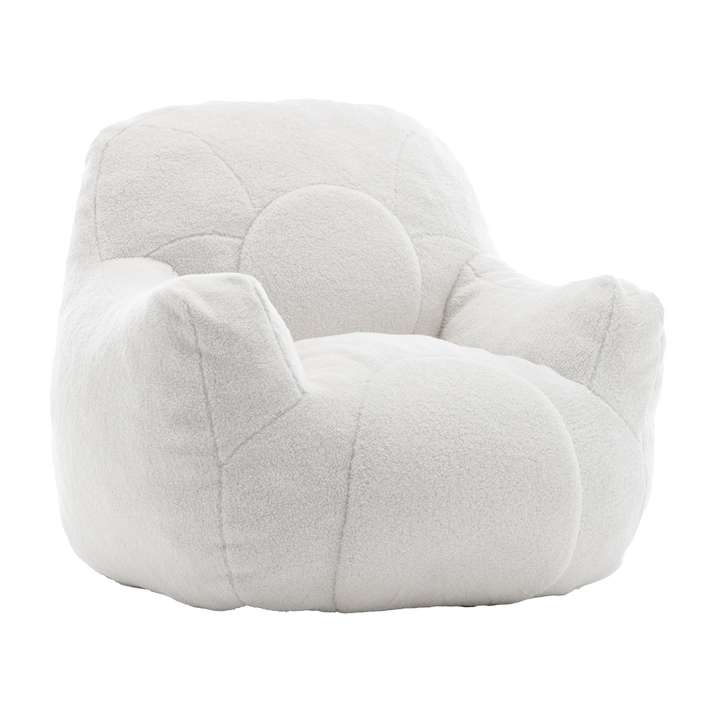 Bean Bag Chair with Filler, Tufted Memory Foam Sofa, Faux Fur Teddy Fabric, Cozy Dorm Room Seat - White