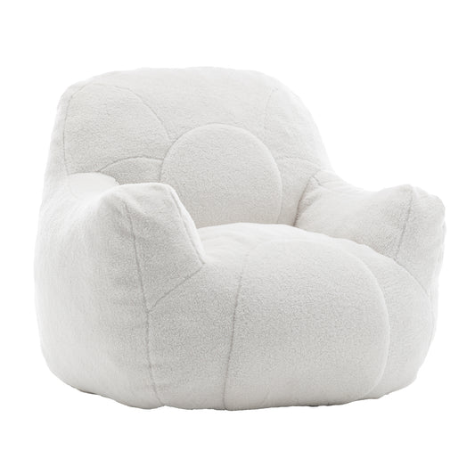 Bean Bag Chair with Filler, Tufted Memory Foam Sofa, Faux Fur Teddy Fabric, Cozy Dorm Room Seat - White