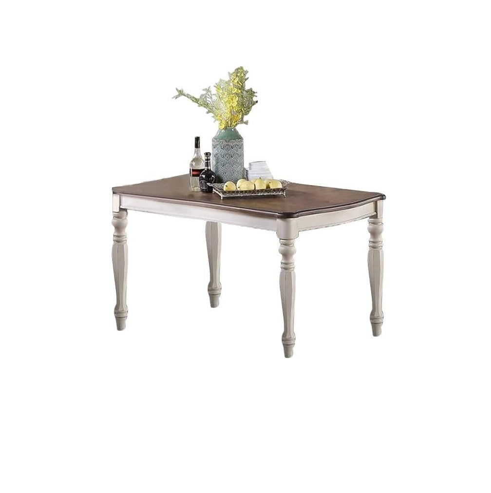 Transitional Dining Table Rectangle Oak Top Antique White