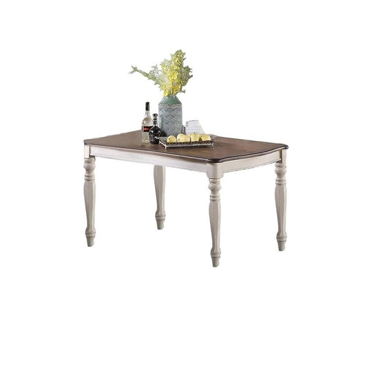 Transitional Dining Table Rectangle Oak Top Antique White