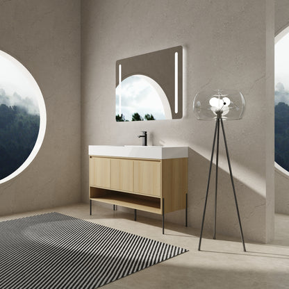 Modern Oak 48" Bathroom Vanity Set with Single Resin Sink and 3-Door Storage Cabinet