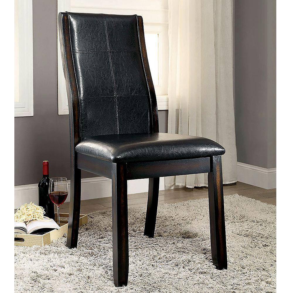 2-Piece Transitional Dining Chairs - Solid Wood, Curved Back, Padded Leatherette, Brown Cherry
