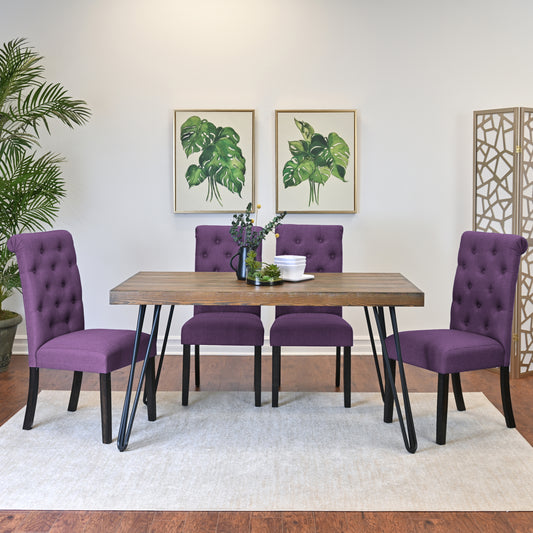 Hairpin Dining Table With Four Chairs Set Color Options