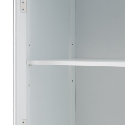 Elegant 63" Tall White Bathroom Storage Cabinet with Glass Doors, Two Drawers, Adjustable Shelves, and Anti-Tipping Design - Perfect for Organizing and Displaying Essentials