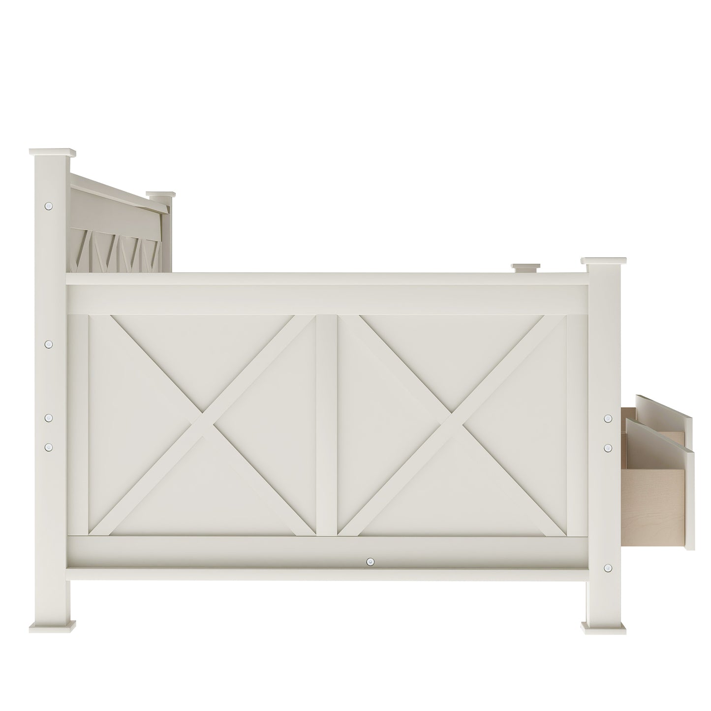 Cream White Twin Size Wooden Daybed with Rustic and Modern Touches