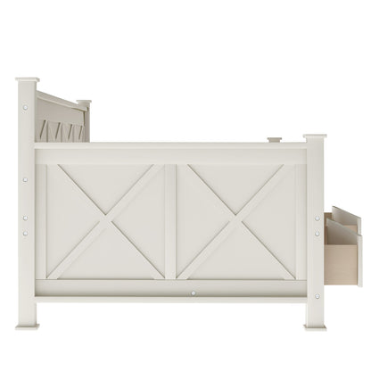 Cream White Twin Size Wooden Daybed with Rustic and Modern Touches