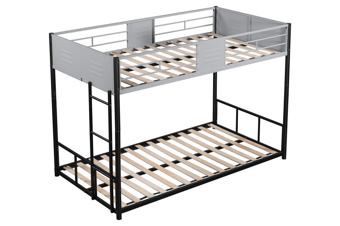 Sturdy Metal Twin Over Twin Bunk Bed with Safety Guardrail and Noise-Reduced Design