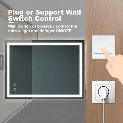 32"x24" High-Lumen Dimmable LED Vanity Mirror with Anti-Fog and Adjustable Color Temperature, Waterproof Design, Vertical & Horizontal Mounting