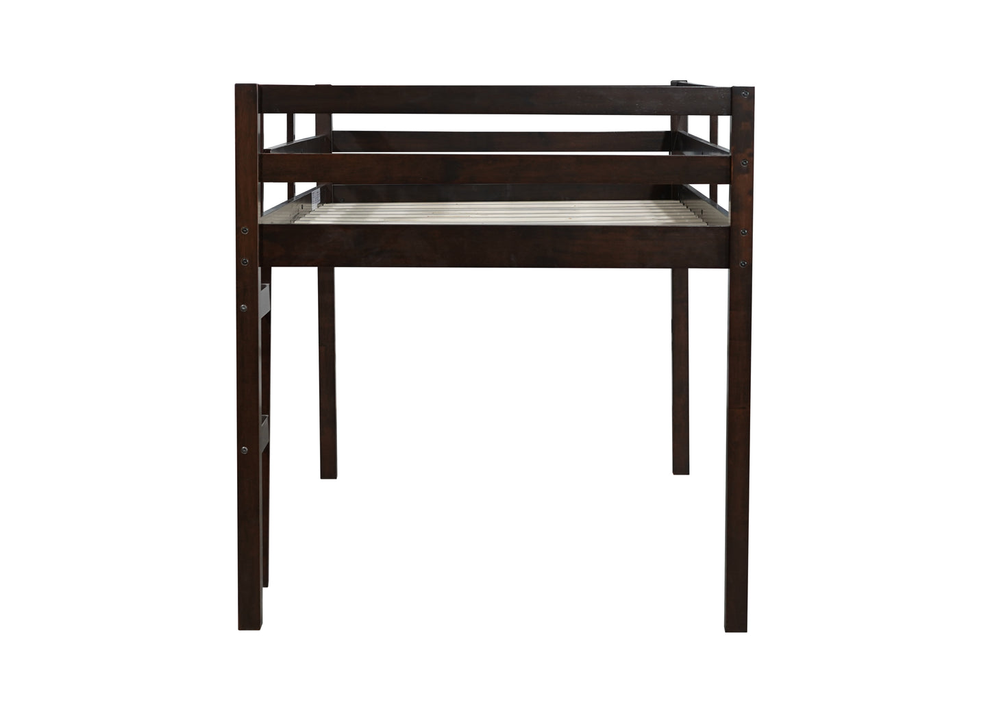 Espresso Rubber Wood Twin Loft Bed with Ladder and Enhanced Support Slats