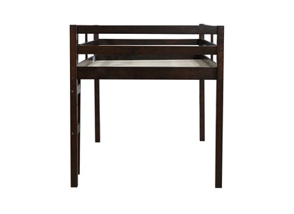 Espresso Rubber Wood Twin Loft Bed with Ladder and Enhanced Support Slats