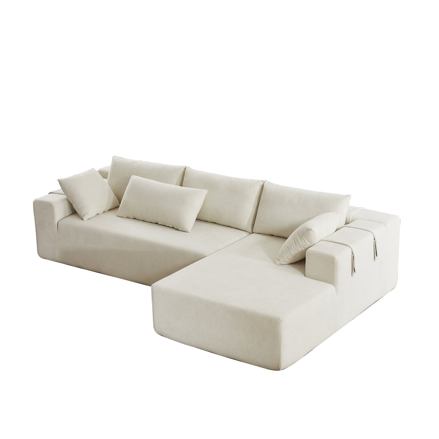 Modular 108in L-Shaped Chenille Sectional Sofa Set with 6 Pillows, Living Room-Ready Beige