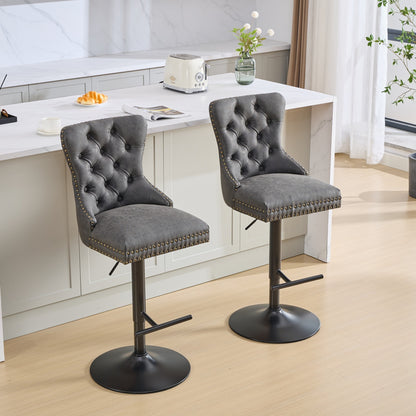 Tufted Back Swivel Bar Stools, PU Upholstery, Set of 2, Counter Height, for Home Bar, Aged Finish