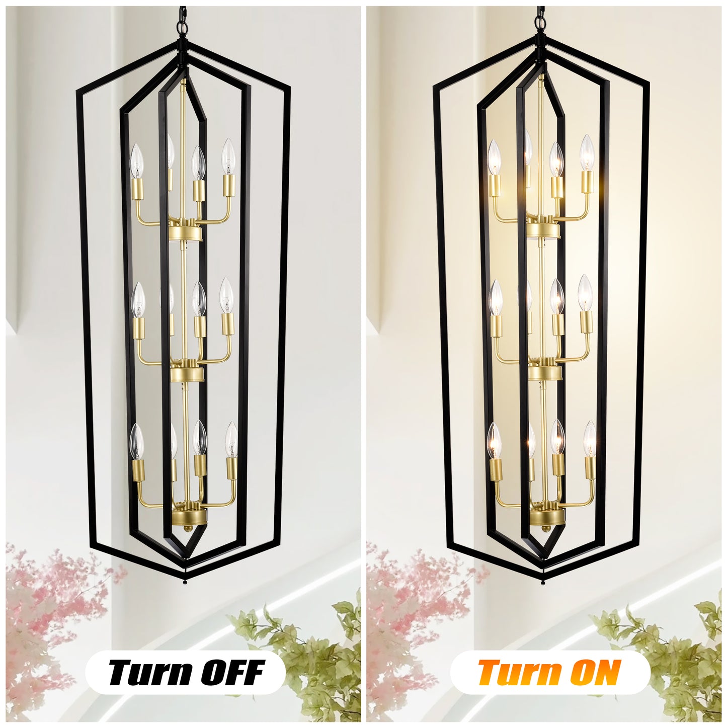 12-Light Lantern Farmhouse Pendant for Kitchen Island, Adjustable Height, E12 Socket – Matte Black