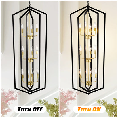 12-Light Lantern Farmhouse Pendant for Kitchen Island, Adjustable Height, E12 Socket – Matte Black