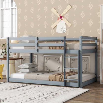 Durable Grey Twin over Twin Loft Bed with Ladder and Sturdy Slat Support