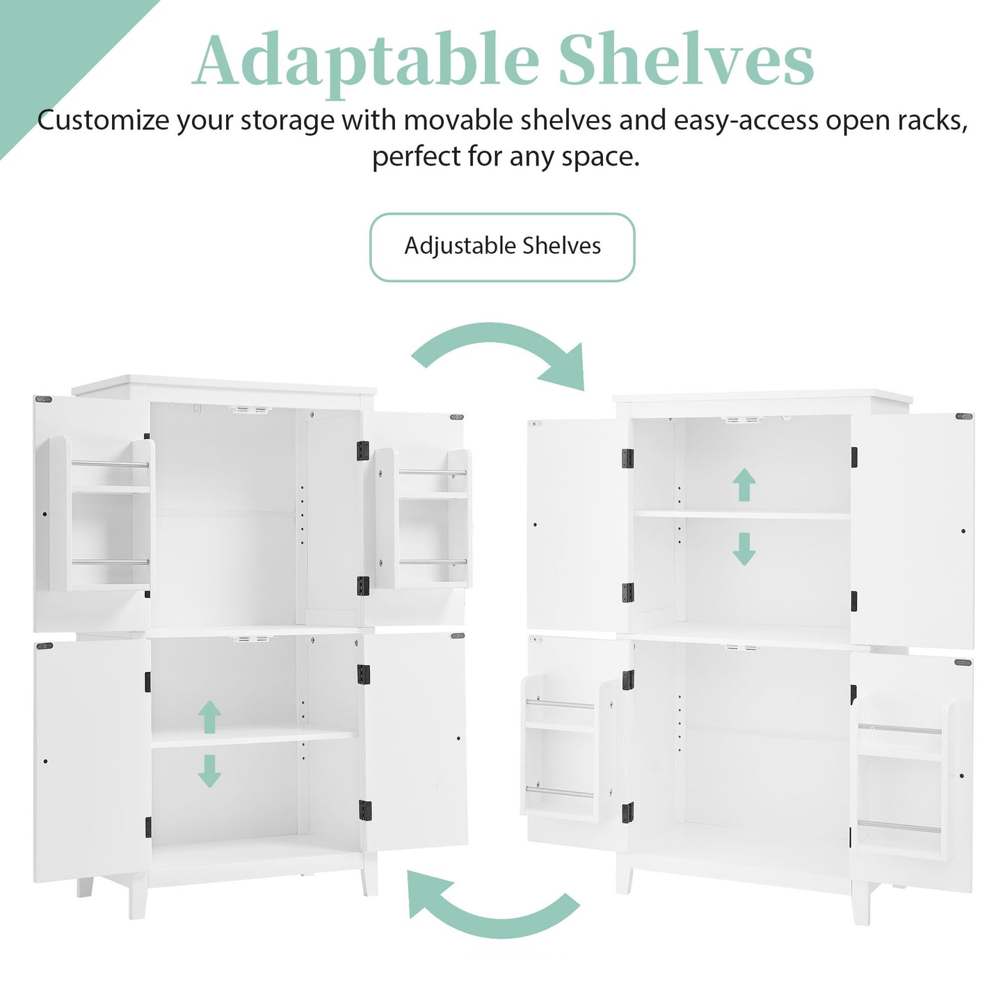 Stylish Freestanding Bathroom Storage Cabinet with 4 Adjustable Shelves, White MDF Unit