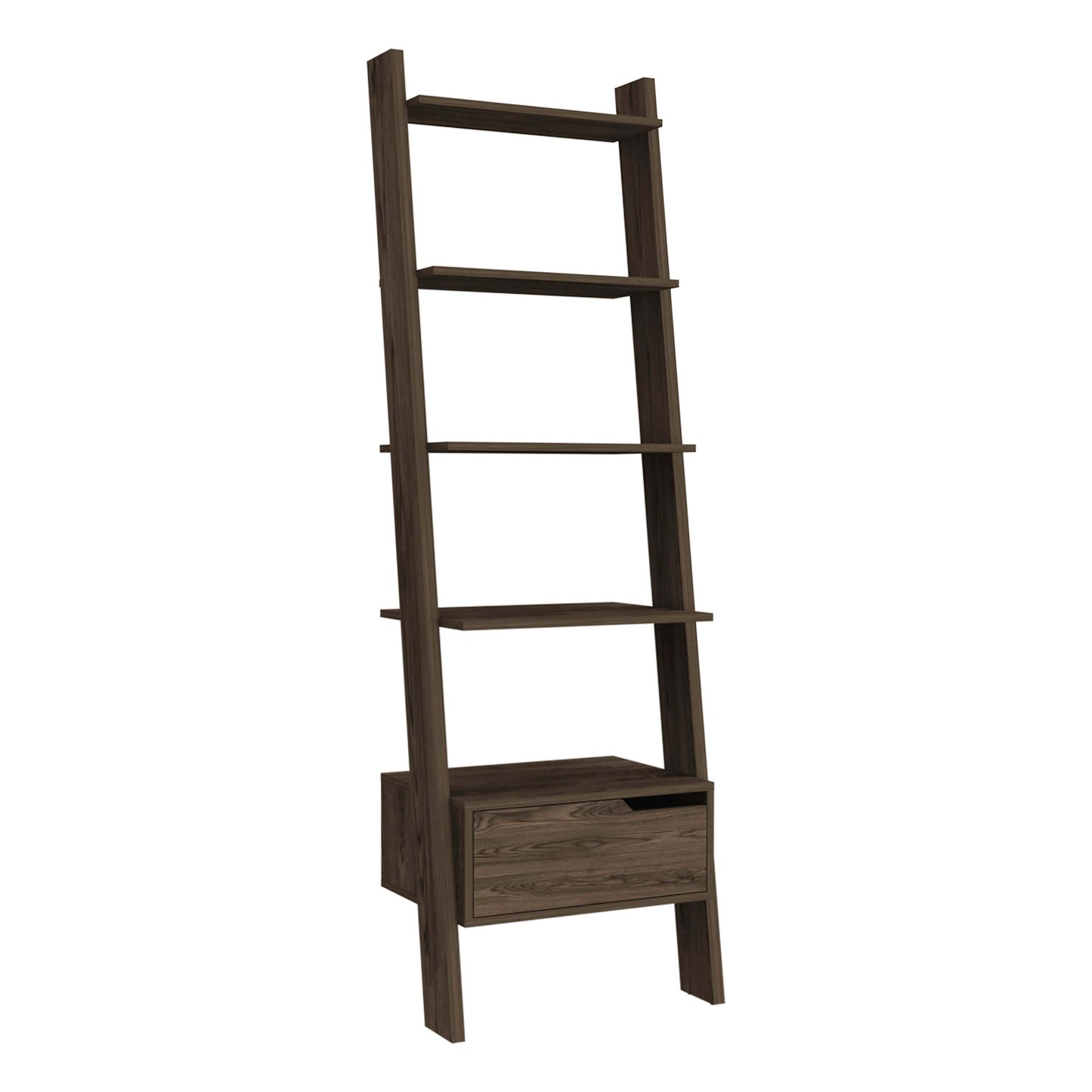 Dark Walnut Ladder Shelf with One Drawer and Five Spacious Open Shelves