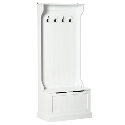 Hall Tree with Coat Rack, Storage Bench & Entryway Organizer, 28.25W x 15.5D x 67H, MDF, Anti-Tip White