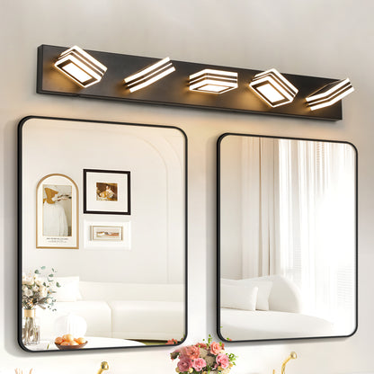 5-Light LED Vanity Light Fixture, Dimmable, Modern Bathroom Vanity Wall Mount, Iron & Acrylic Finish