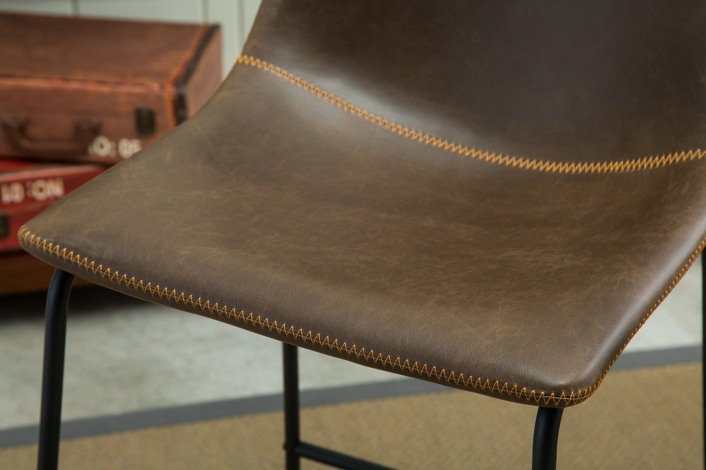 Vintage PU Leather Dining Chairs, Set of 2, Frame, Molded Seat, 18.5W x 22.25D x 31.5H, Antique Brown