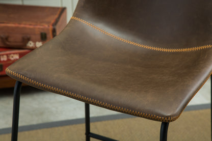 Vintage PU Leather Dining Chairs, Set of 2, Frame, Molded Seat, 18.5W x 22.25D x 31.5H, Antique Brown