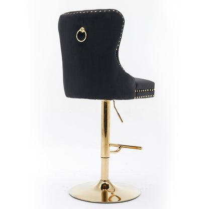 Black Velvet Bar Stools Adjustable Height 27 To 35 Inches