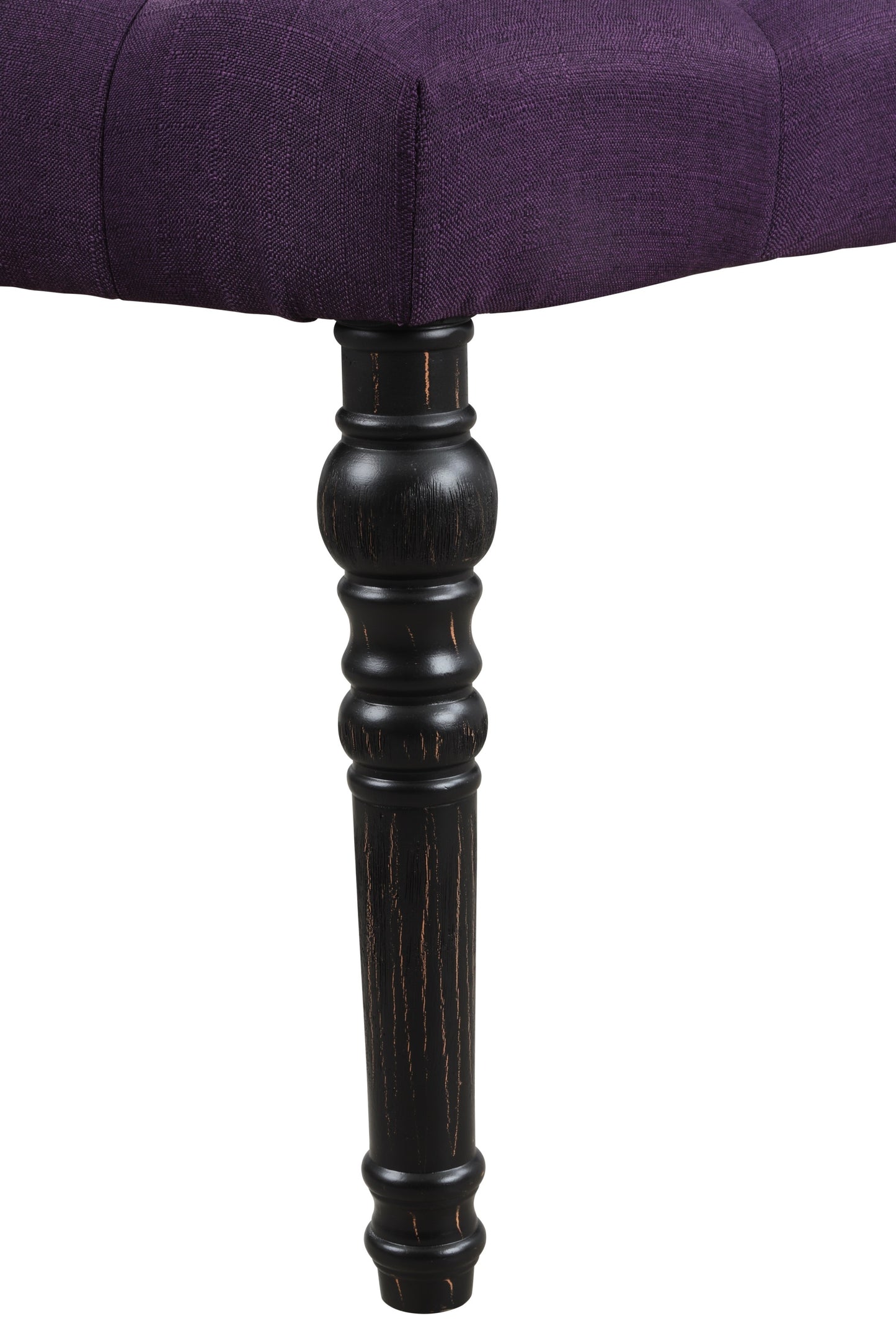 48-Inch Fabric Tufted Dining Bench with Solid Wood Turned Legs, Tufted Upholstery, Black Finish Purple