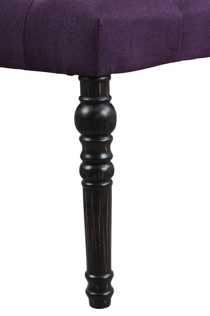48-Inch Fabric Tufted Dining Bench with Solid Wood Turned Legs, Tufted Upholstery, Black Finish Purple