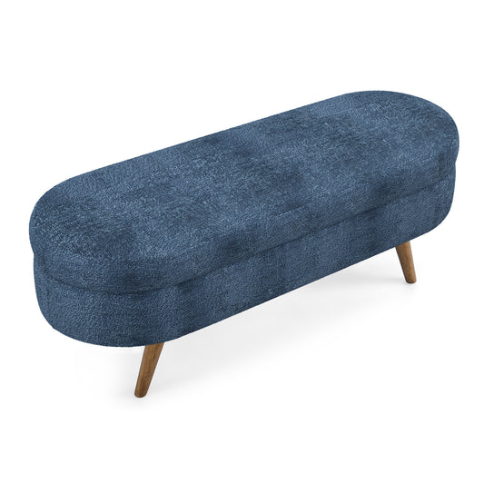 Modern Oval Storage Ottoman Bench with Rubber Wood Legs, 43.5 x 16 x 16 in, Footstool/Seat, Dark Blue