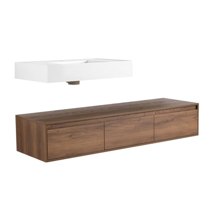Contemporary 60-Inch Wall-Mounted Bathroom Vanity with Resin Sink and Soft-Close Drawers