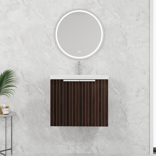 24-Inch Wall-Mounted Bathroom Vanity with Soft-Close Doors and Resin Sink for Compact Spaces
